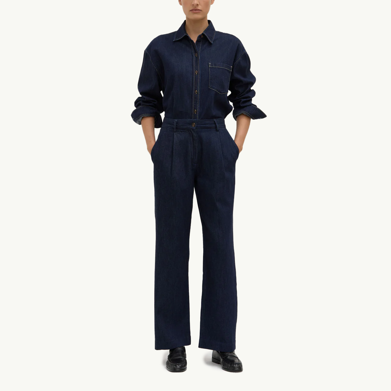 Kiera Recyled Denim Pleat Front Pant - Deep Indigo