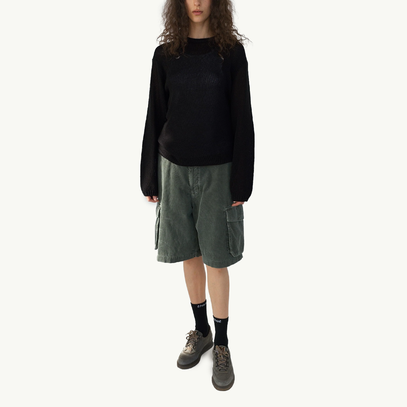 Loose Gauge Knit Crew - Black