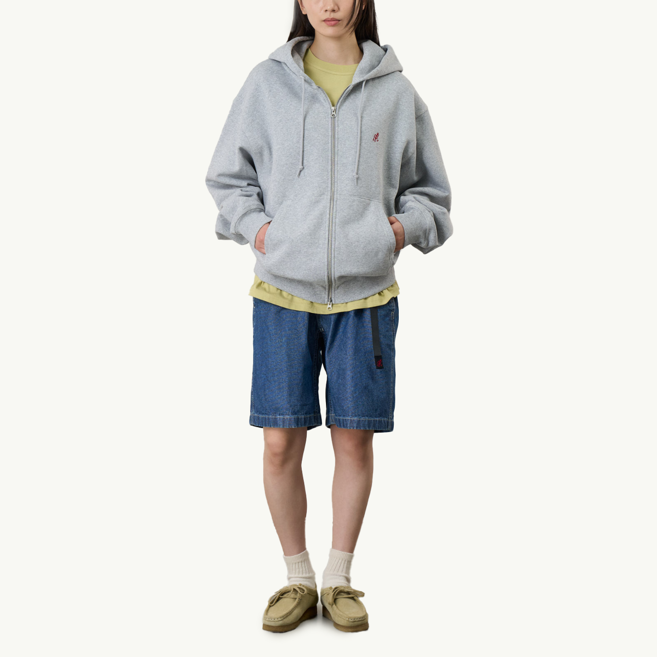 One Point Zip Hooded Sweatshirt - Heather Grey