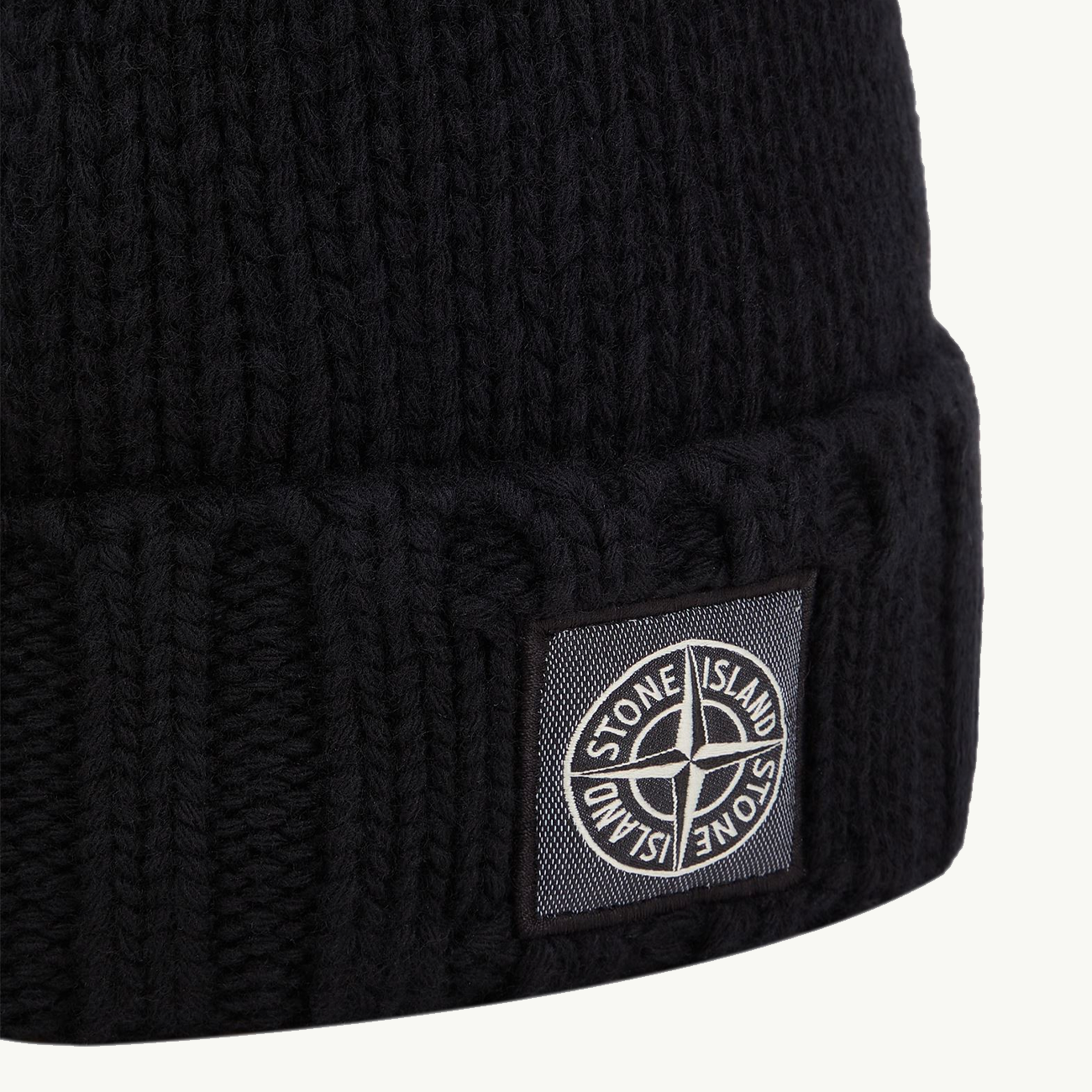 Beanie Compass Patch Ribbed Fold Over - Black 2981