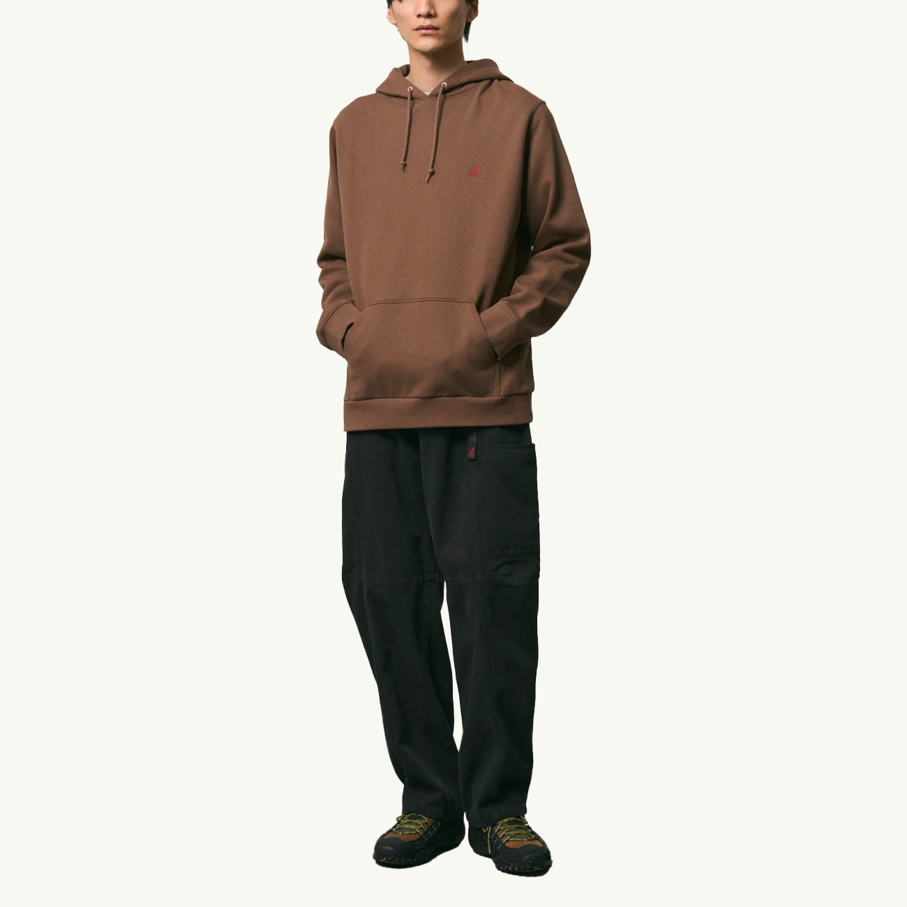 One Point Hooded Sweatshirt - Brown
