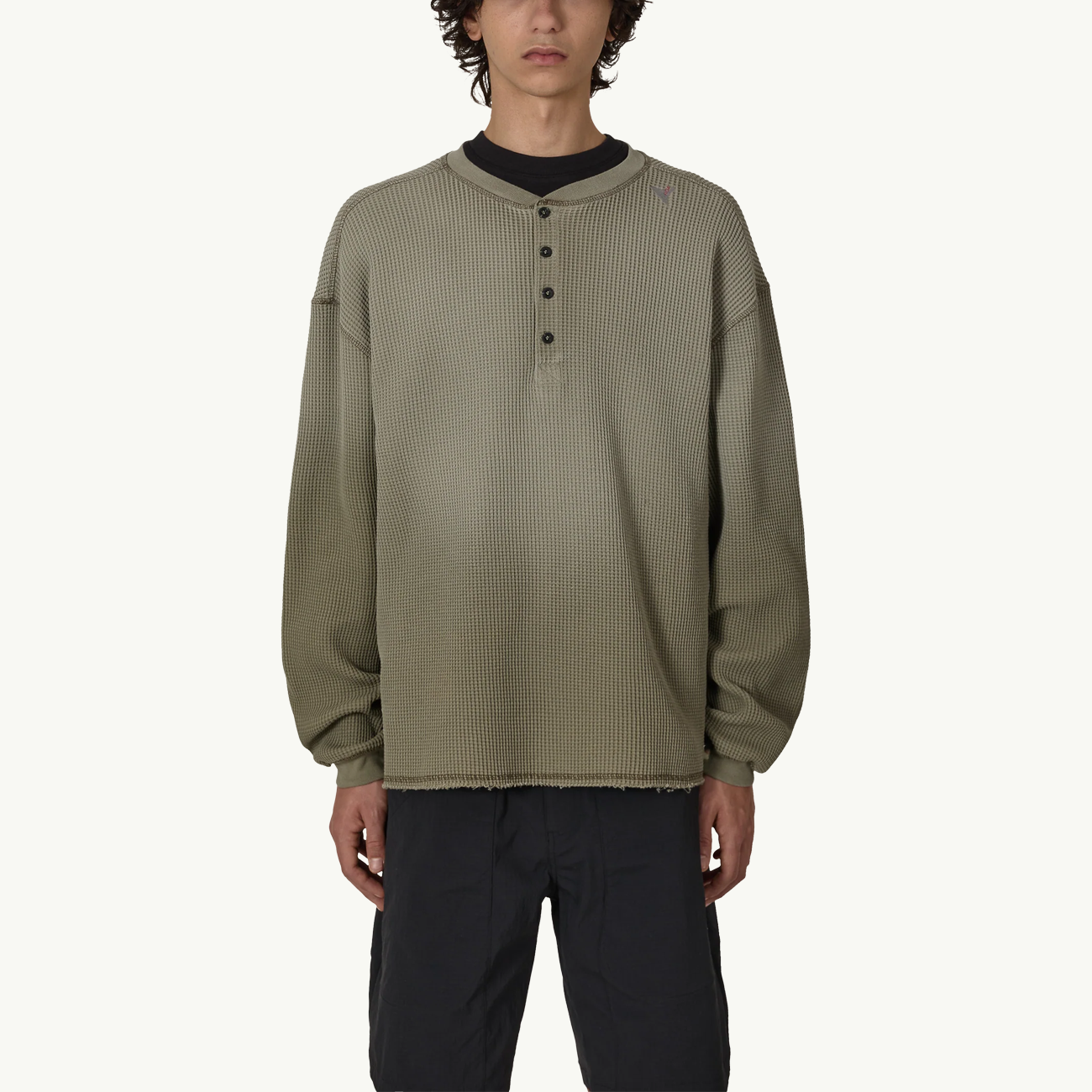 Bee Sun Faded Organic Waffle Serafino LS - Grey/Green