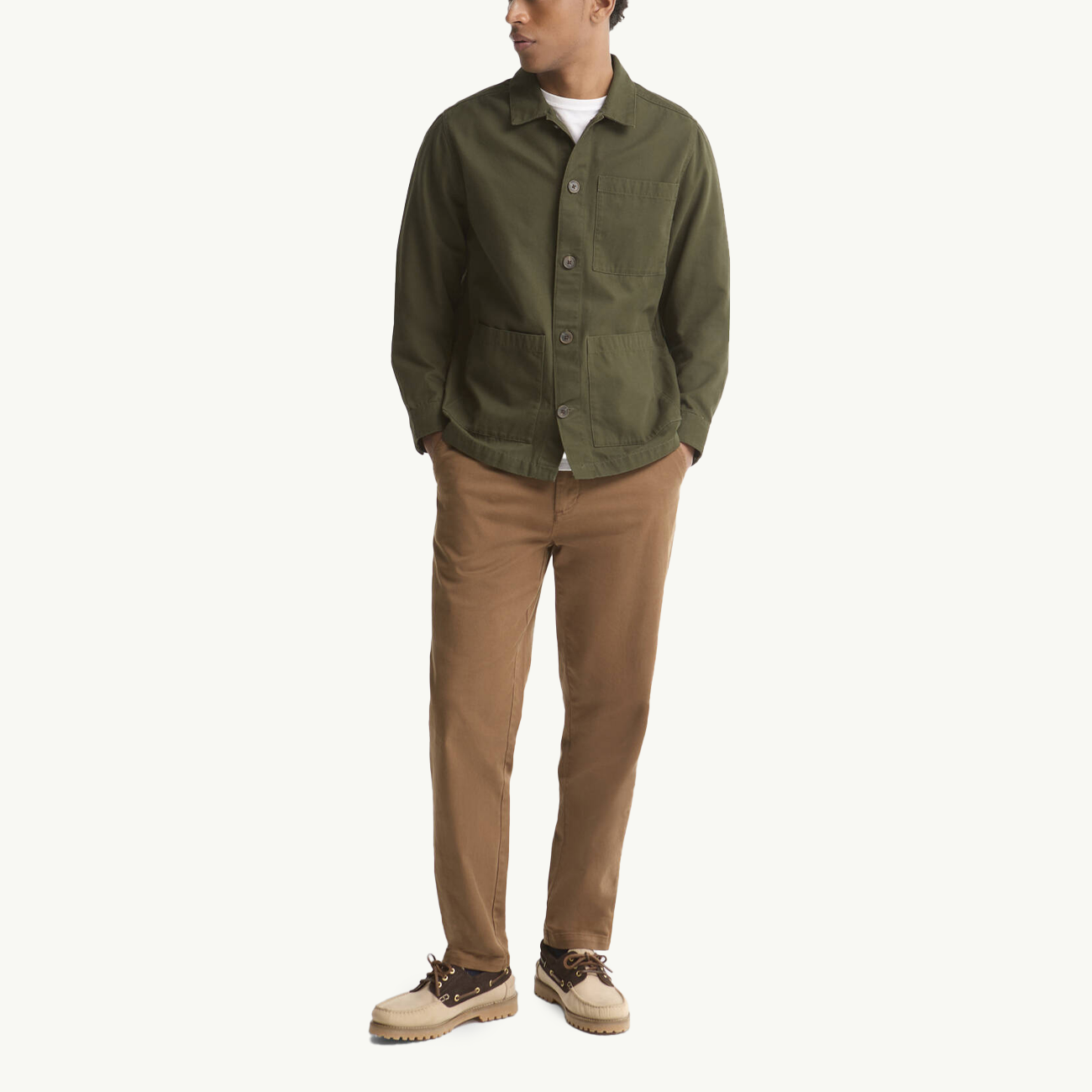 Tartan Trimmed Washed Overshirt - Mushroom