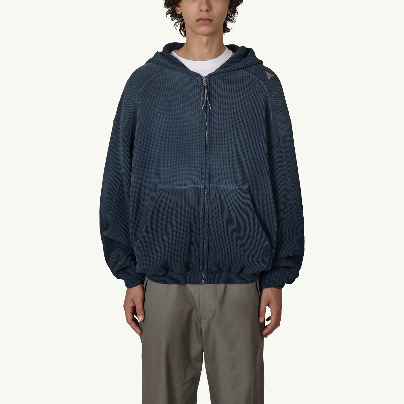 Bee Sun Faded Organic Waffle Zip Up Hoodie - Navy