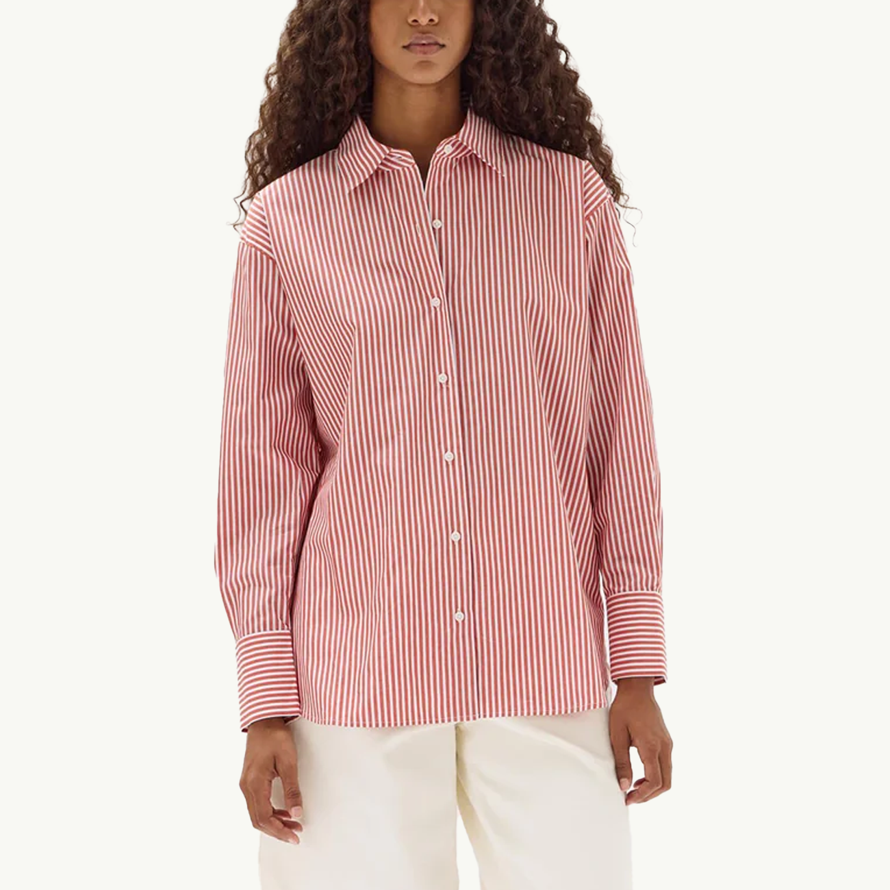 Signature Poplin Shirt - Papaya/White Stripe