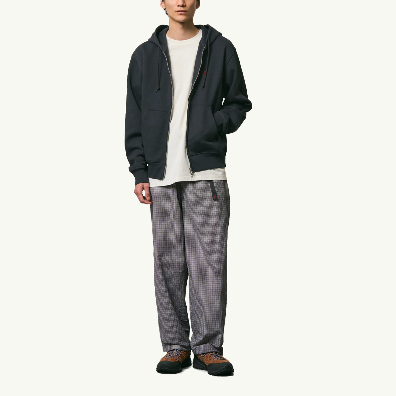 One Point Zip Hooded Sweatshirt - Vintage Black