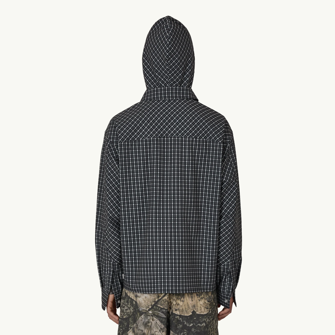 Aair Floweave Printed Check LS Hooded Shirt - Anthracite