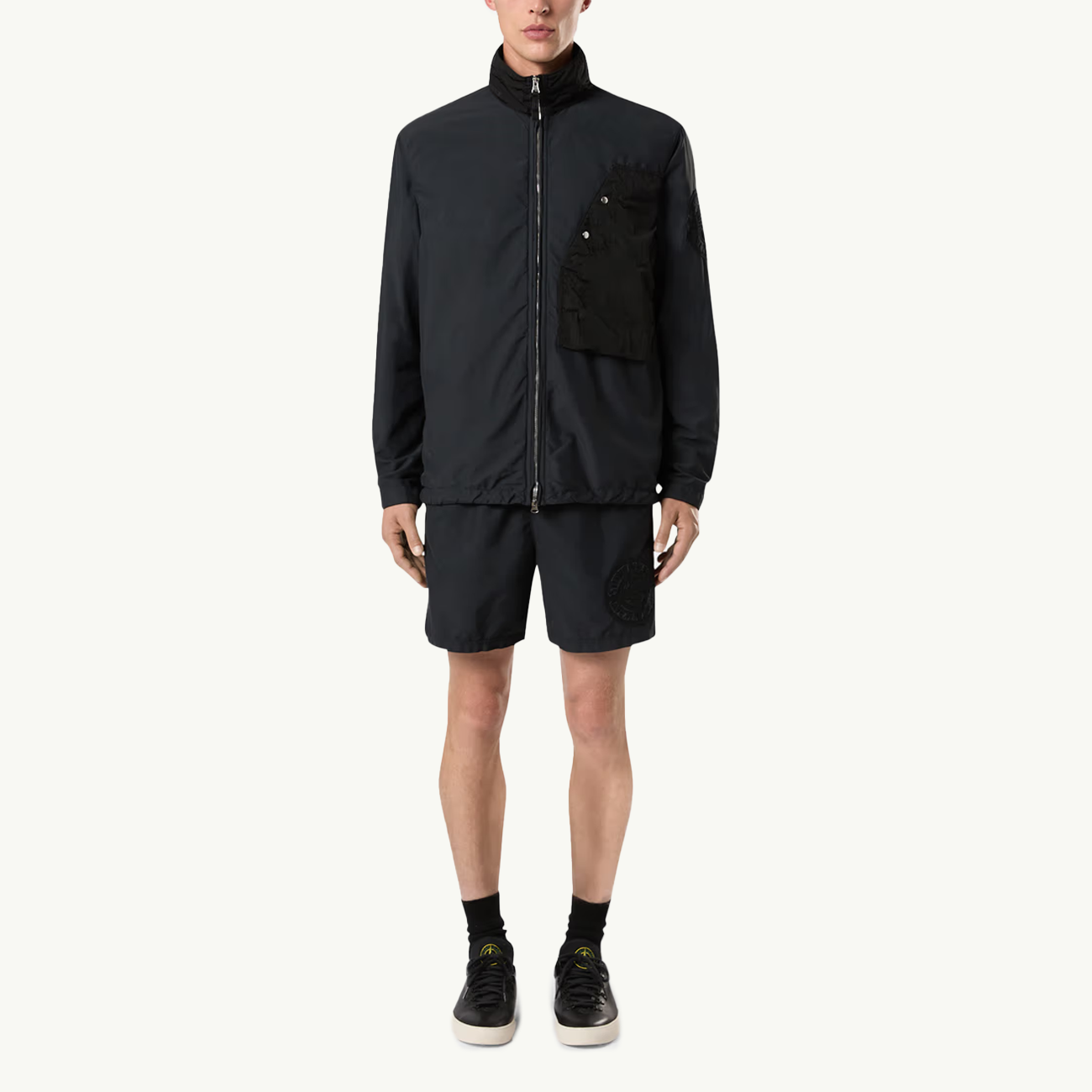 Overshirt High Collar Brushed Nylon Zip Through - Black 2981