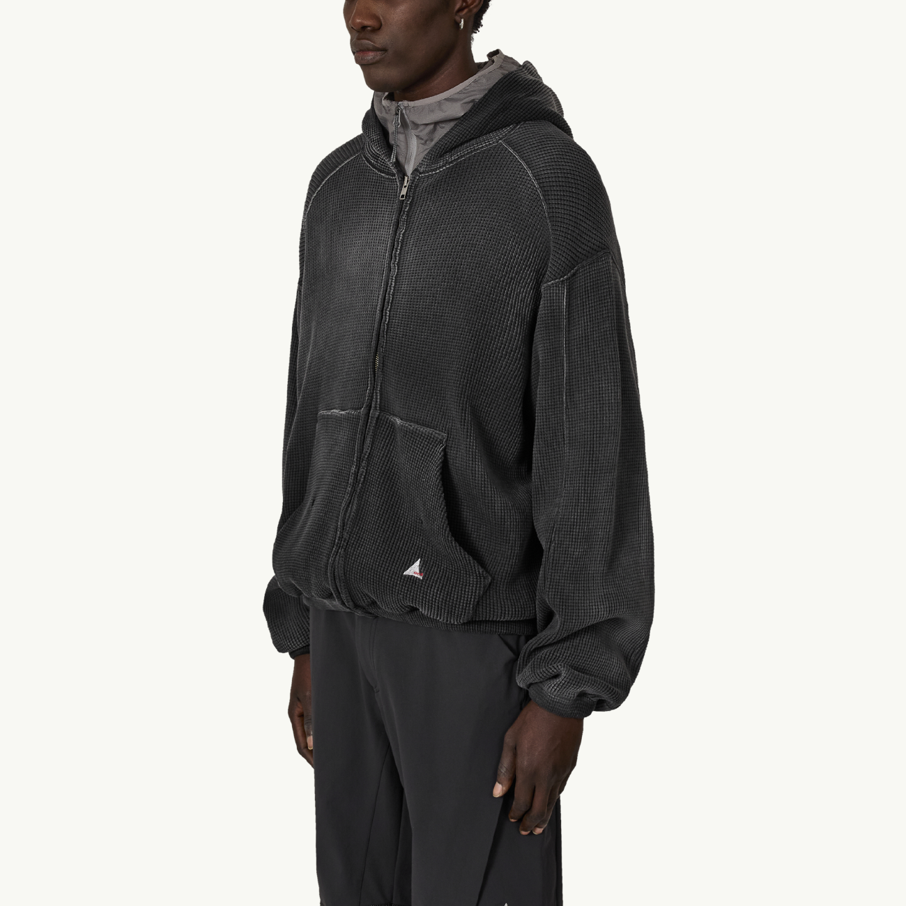 Bee Sun Faded Waffle Zip Up Hoodie - Black