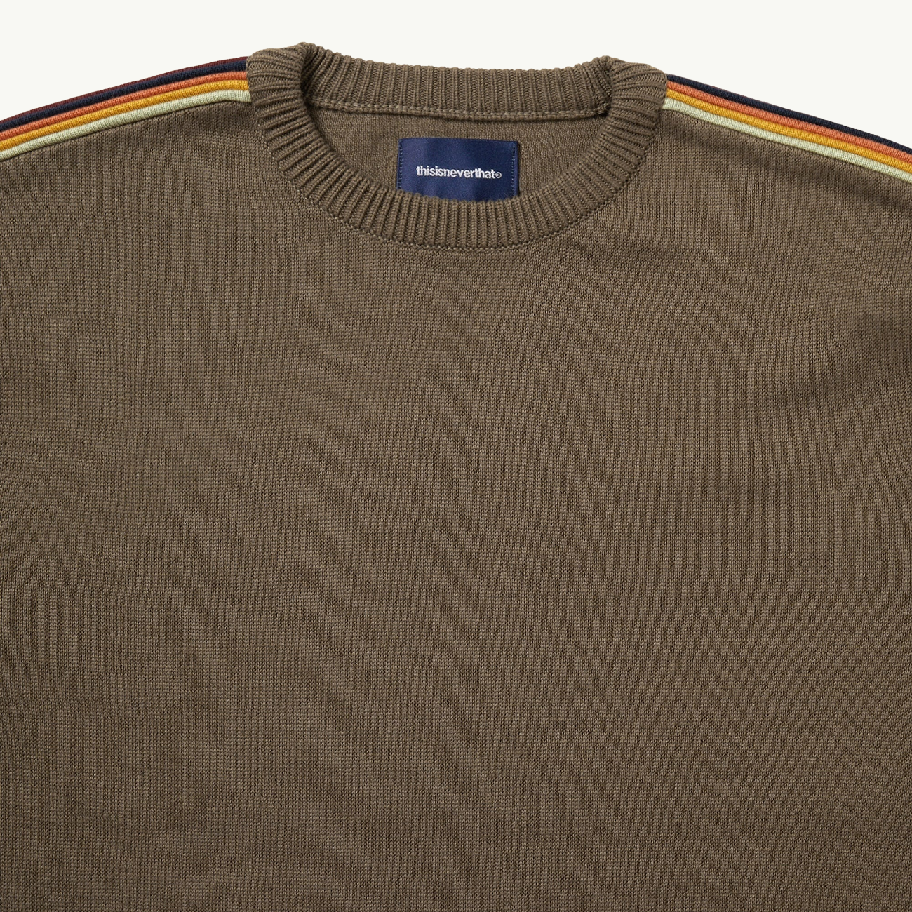 Striped Sleeve Knit Crew - Brown