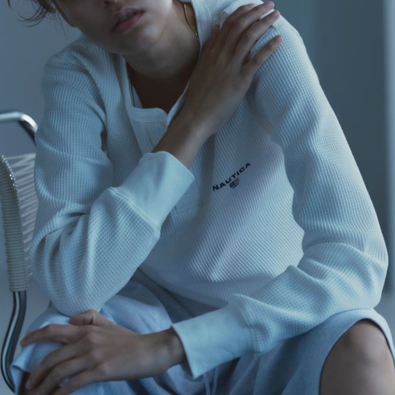 Waffle Henley Long Sleeve Tee - White