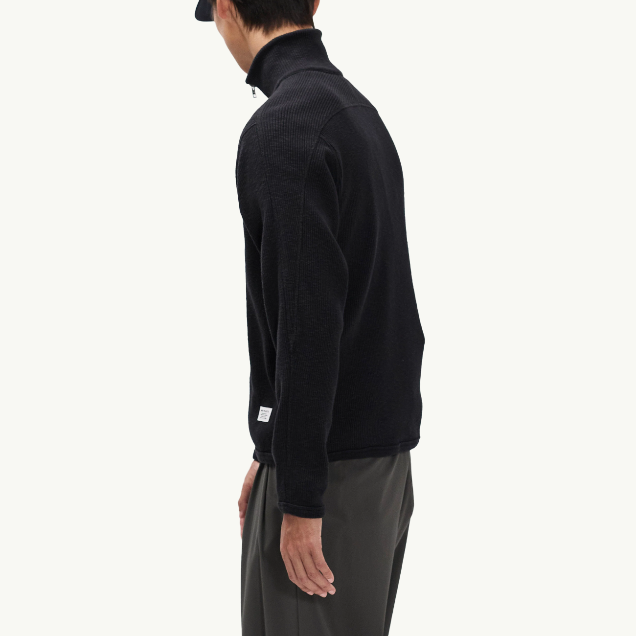 Teno Cotton Hemp Military Rib Zip Cardigan - Black