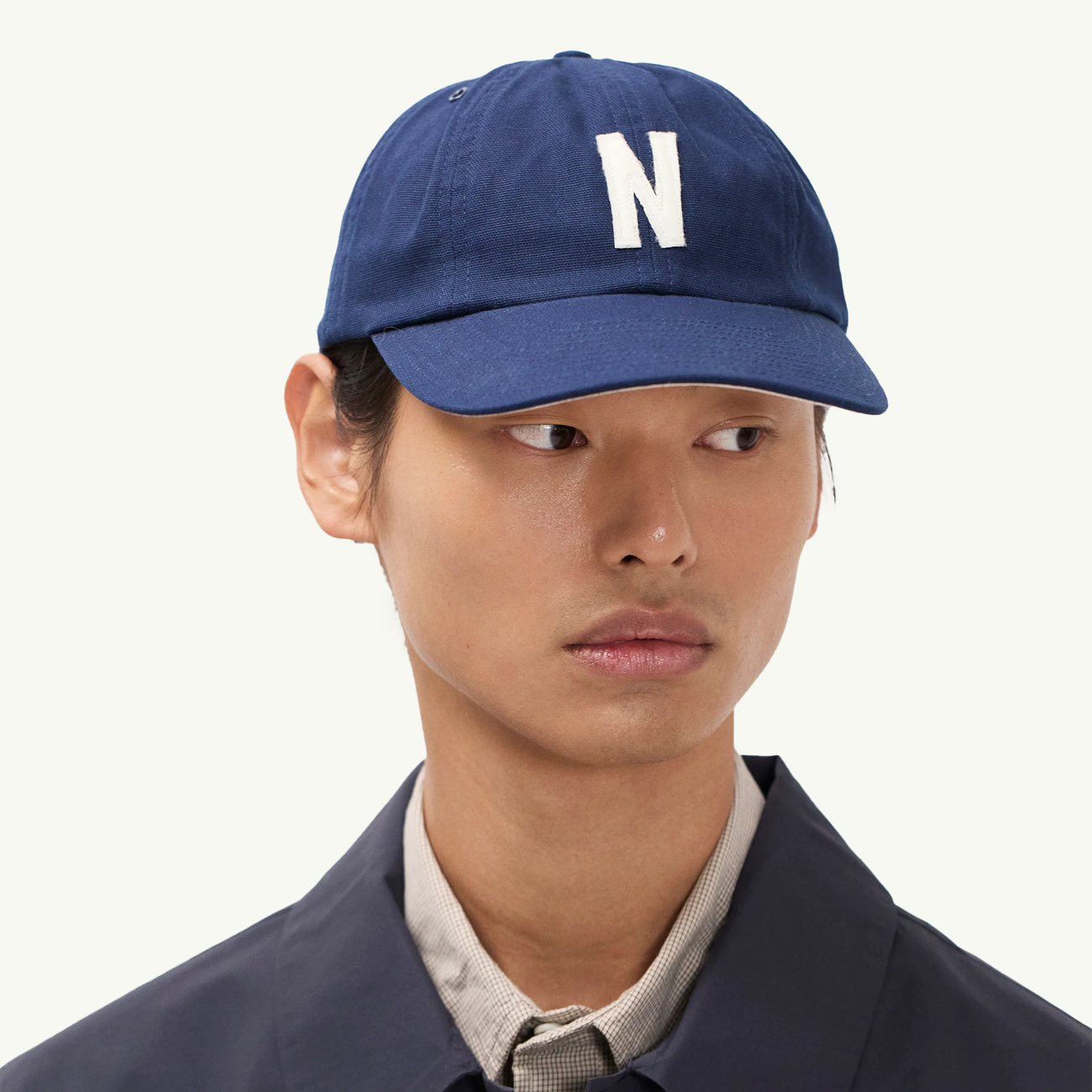 Light Canvas Felt N 8 Panel Cap - Dark Navy