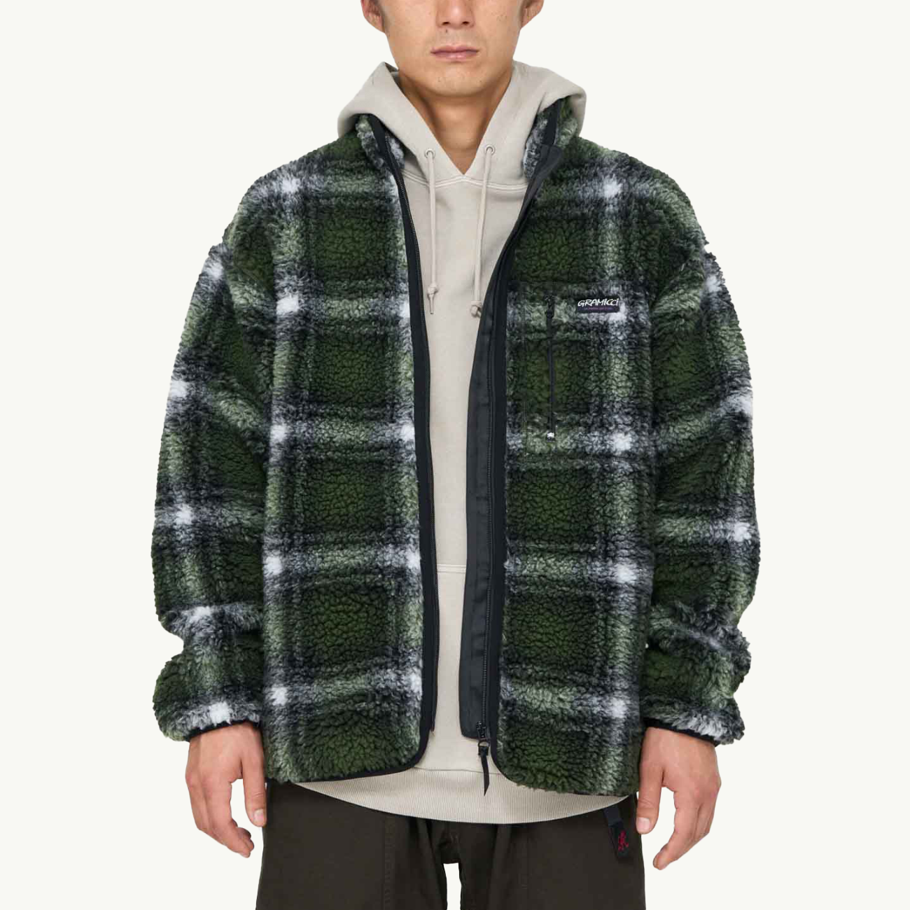 Shadow Plaid Sherpa Jacket - Olive Shadow Plaid