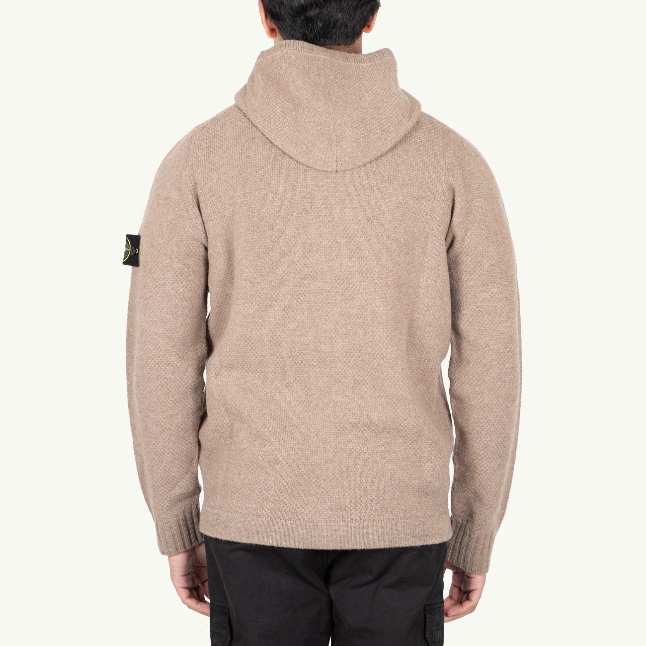 Knitwear Patch Wool Hooded Zip Through - Walnut 7581