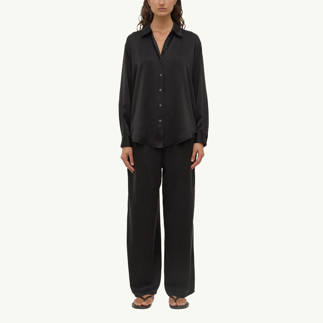 Pippa Silk Longsleeve Shirt - Black