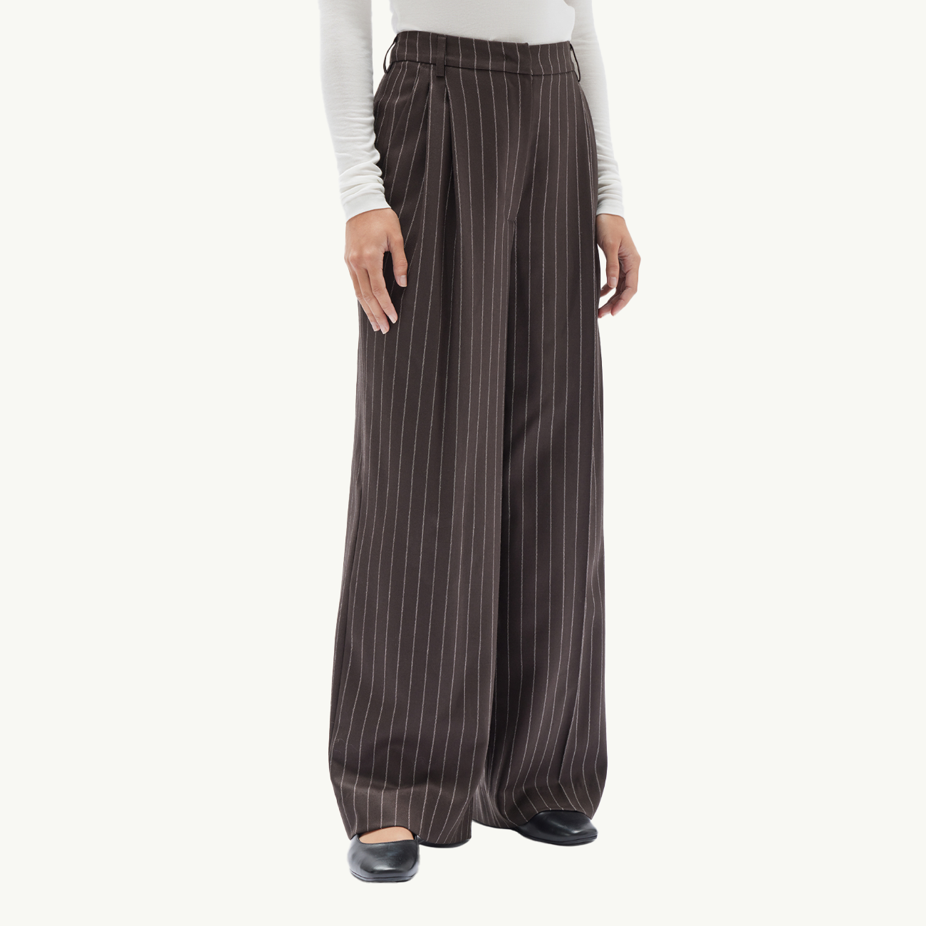 Sofia Wool Pinstripe Pant - Chestnut Stripe