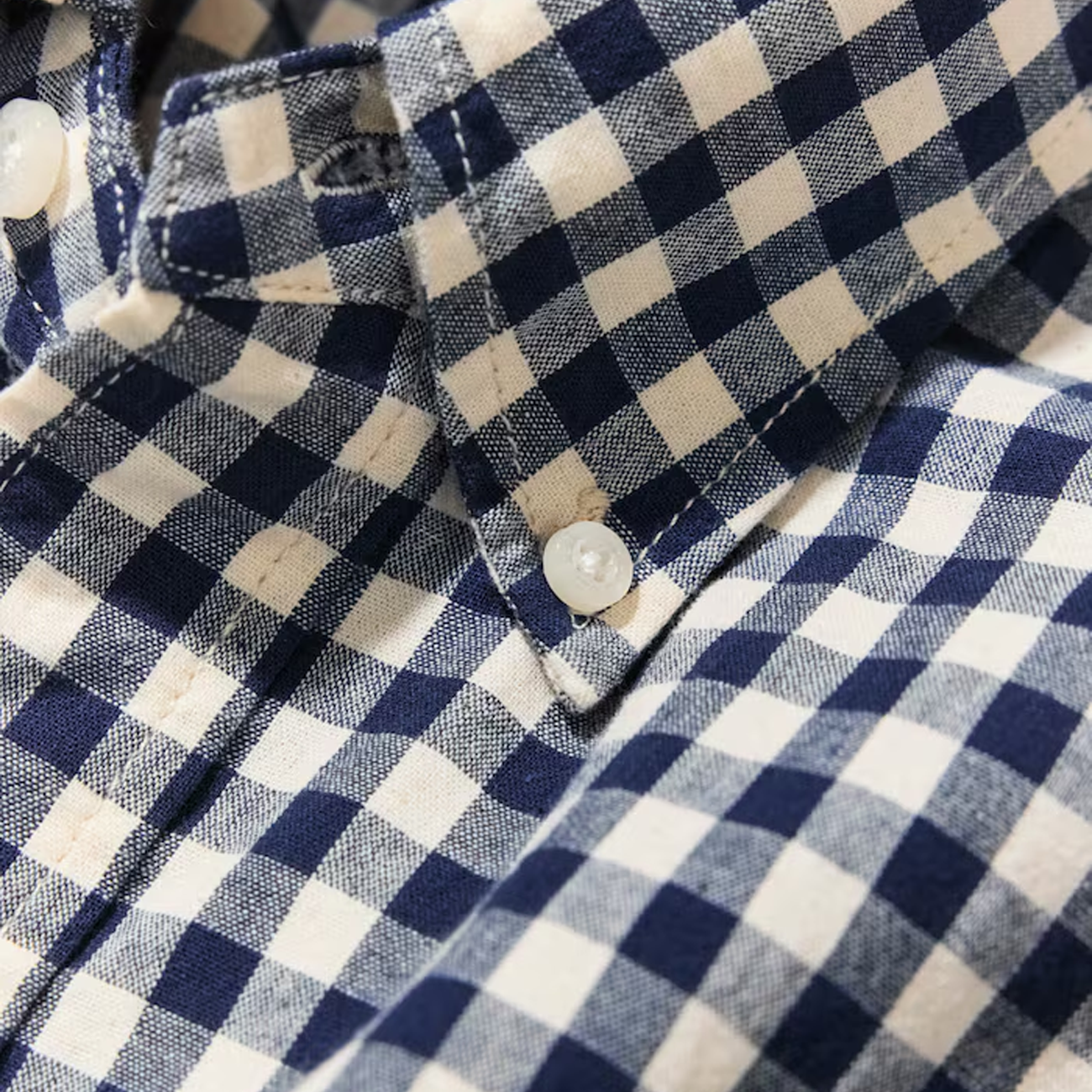 Bleached Gingham Long Sleeve Shirt - Navy