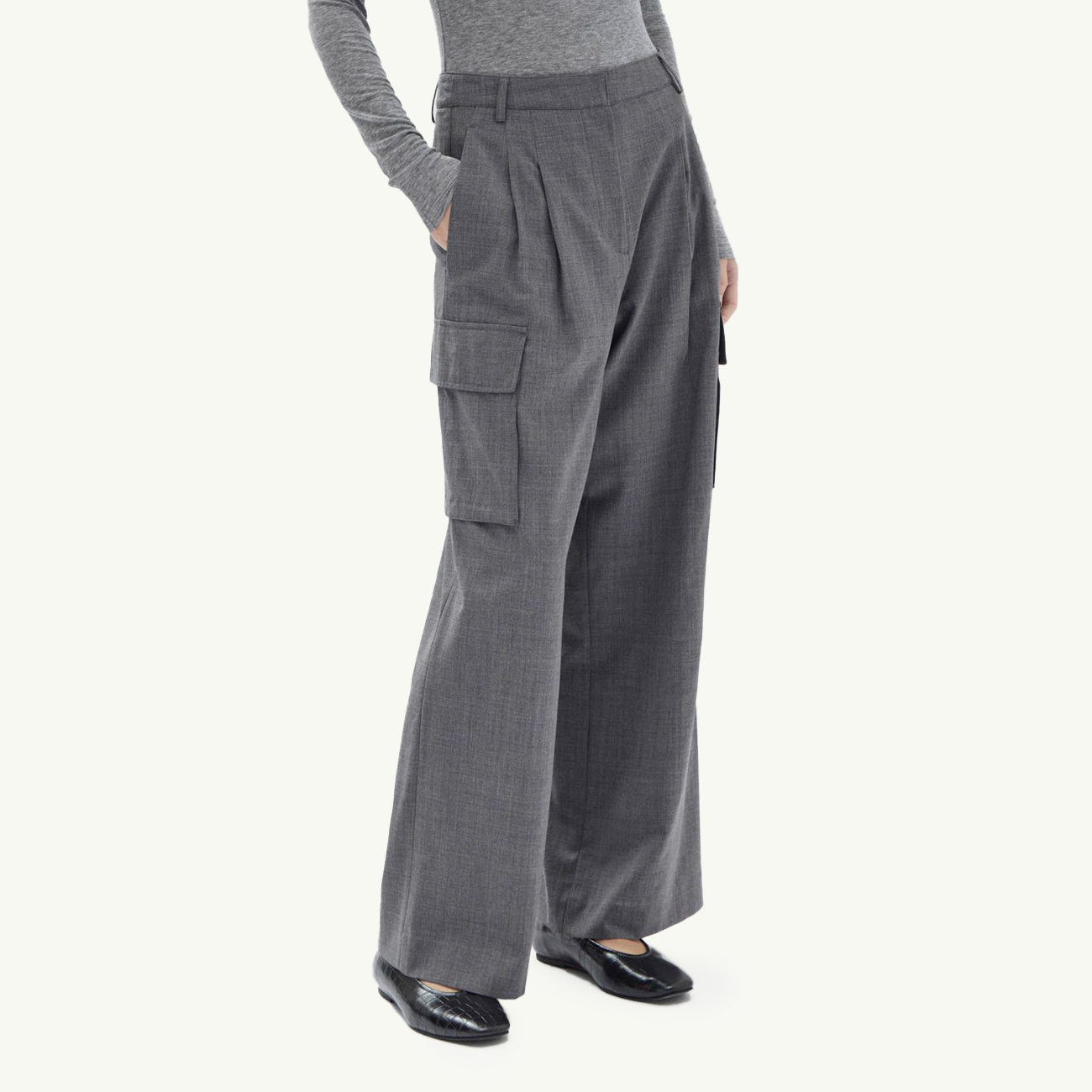 Isara Wool Cargo Pant - Charcoal Melange