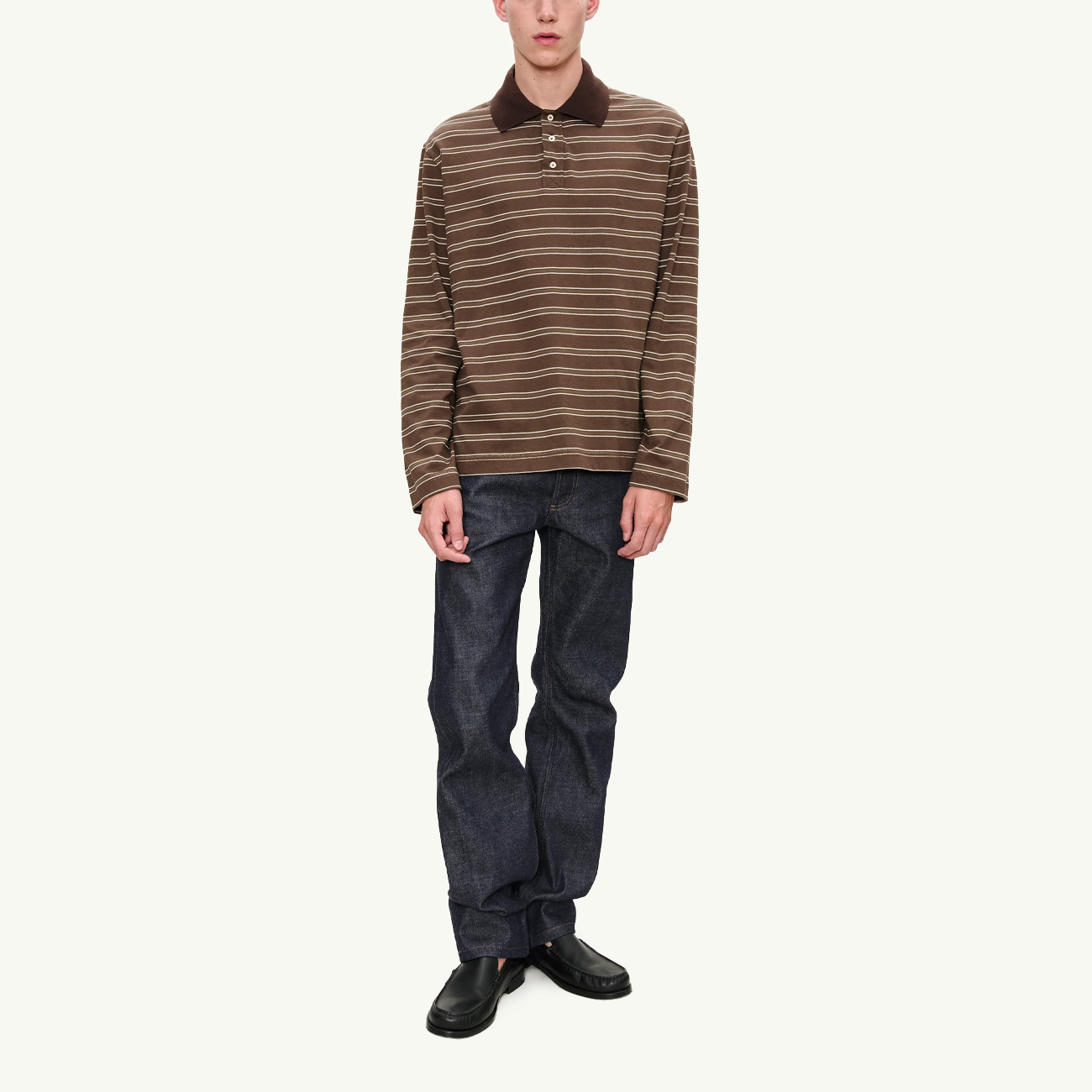 Striped LS Polo Shirt - Chestnut Brown