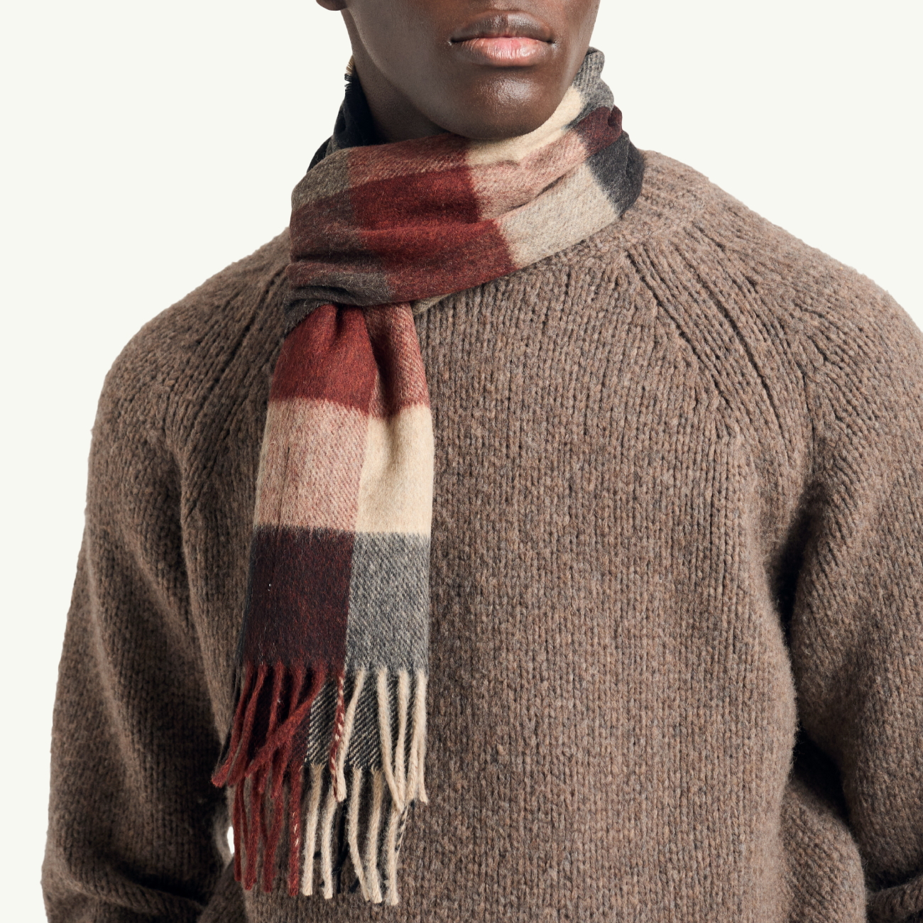 Norse Moon Merino Lambswool Checked Scarf - Espresso
