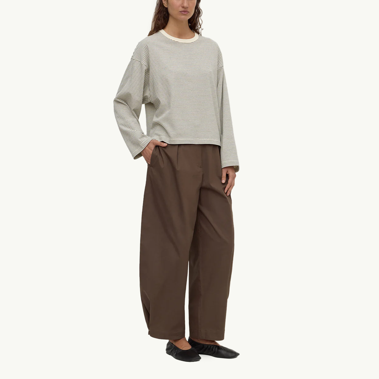 Malone Stripe Wide Sleeve Tee - Cream/Black