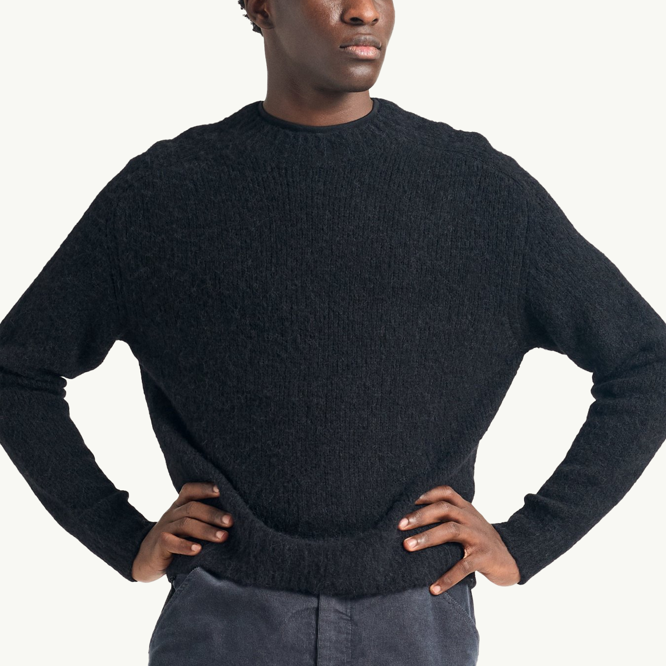 Rasmus Mock Neck Relaxed Brushed Sweater - Black