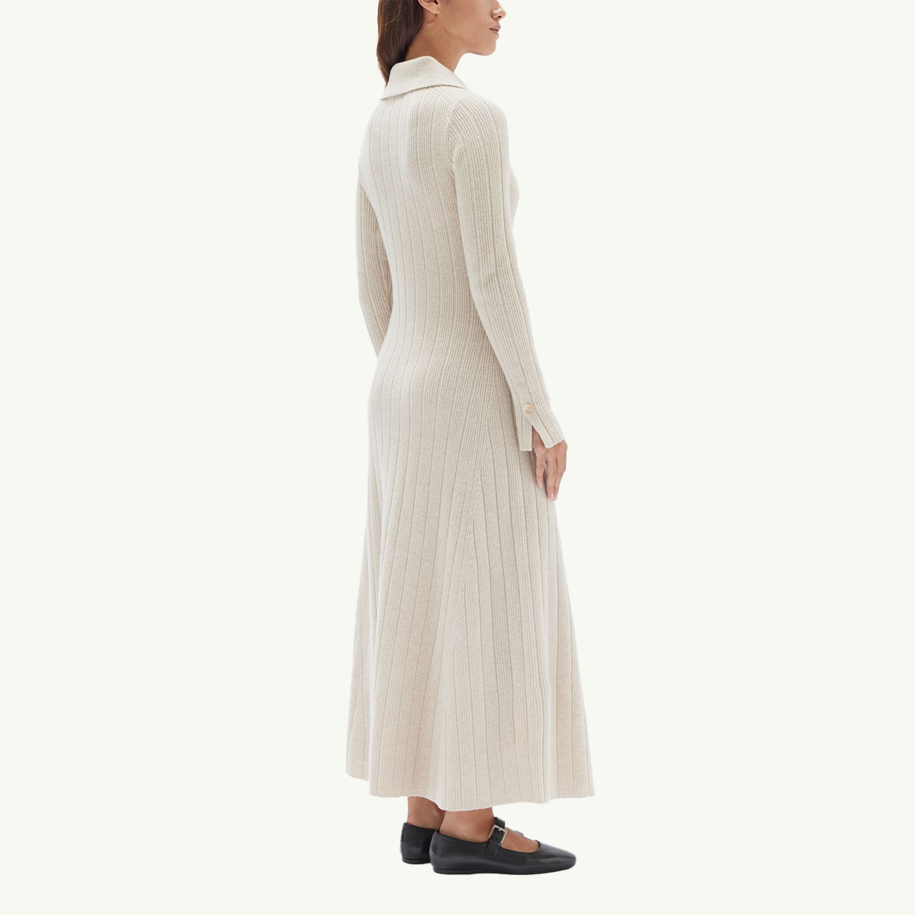Astrae Wool Rib Maxi Long Sleeve Dress - Oat