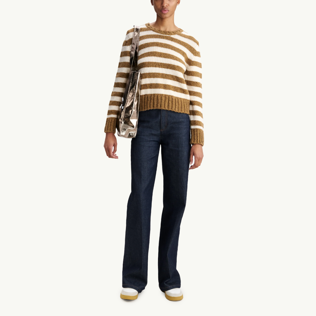 Speckled Striped Sweater - Brown/Ecru