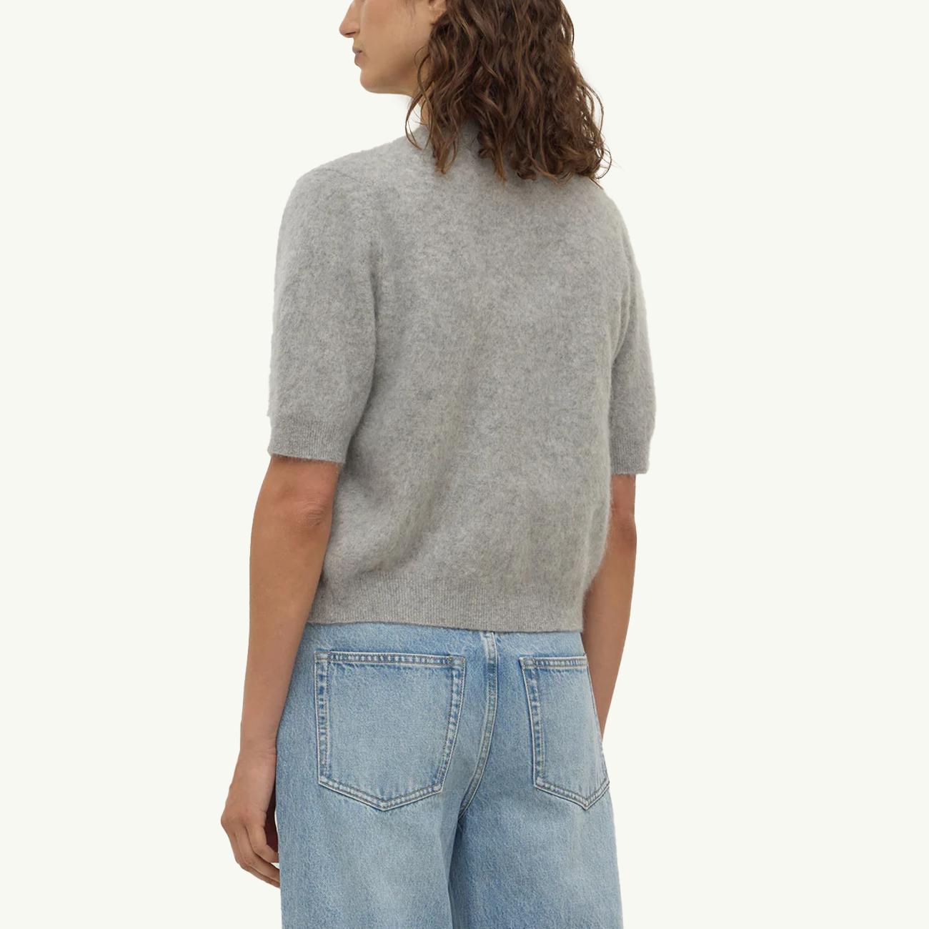 Carina Wool Short Sleeve Cardigan - Grey Marle