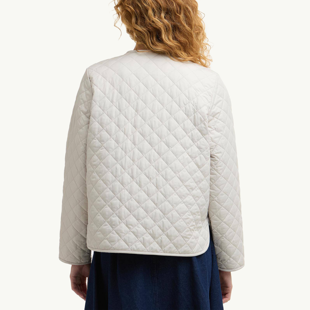 Cashel Collarless Quilted Jacket - Mist/Dress Navy Tartan