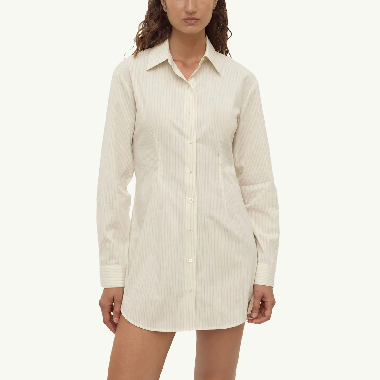 Marina Stripe Long Sleeve Shirt Dress - White/Grey Stripe