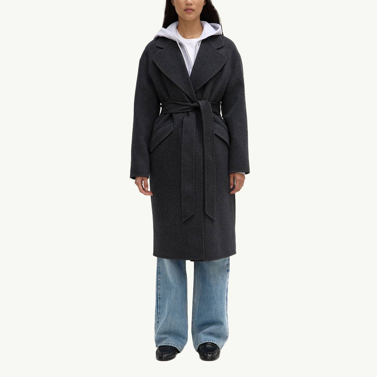 Sadie Single Breasted Wool Coat - Charcoal Marle