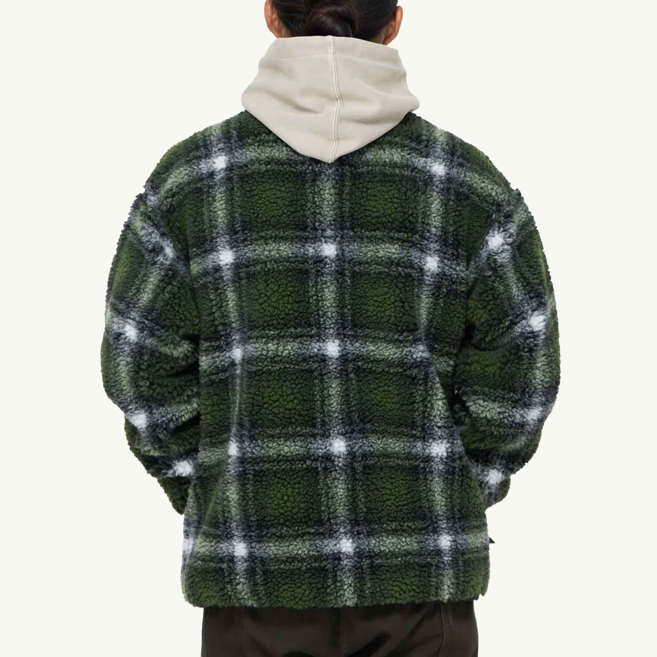 Shadow Plaid Sherpa Jacket - Olive Shadow Plaid