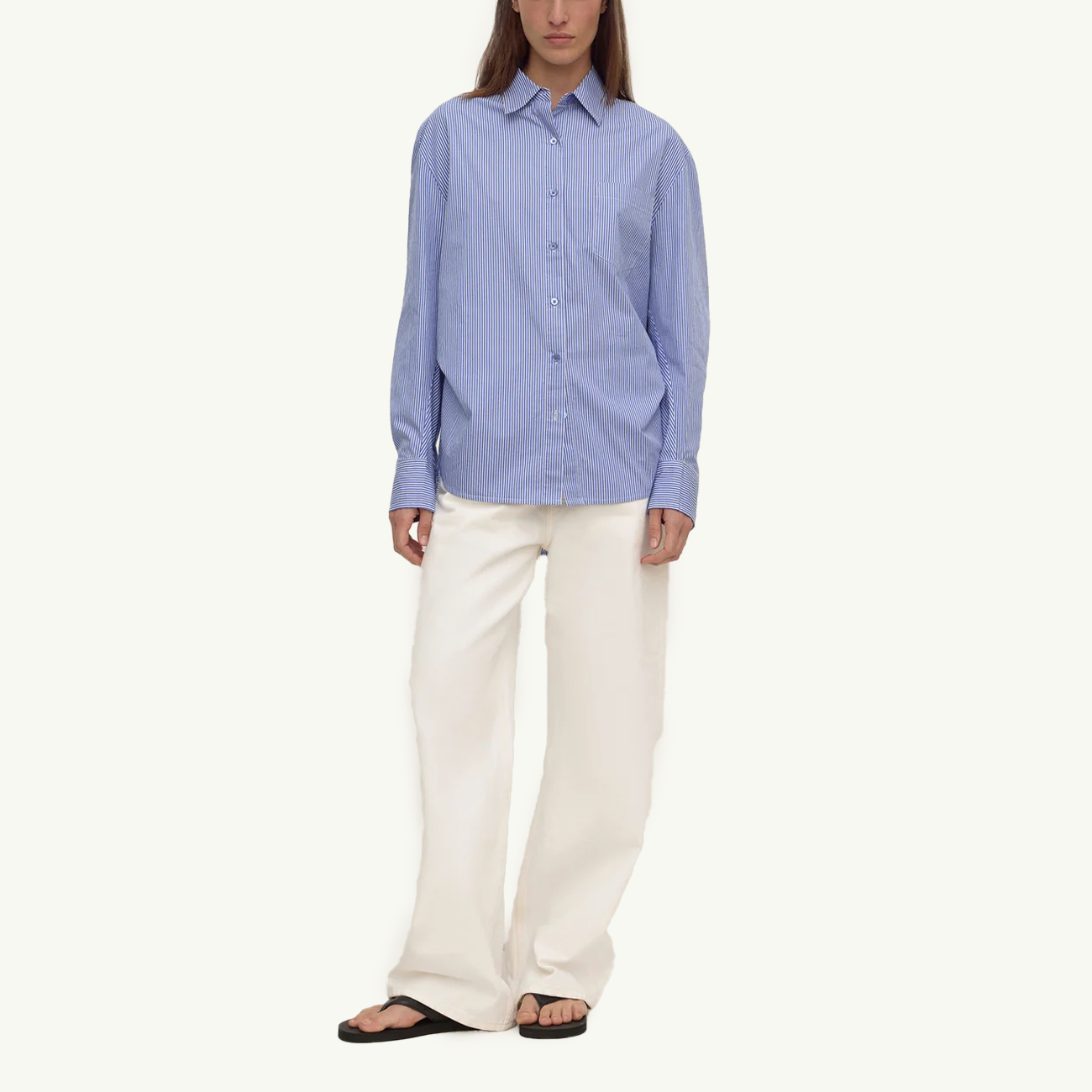 Ava Stripe Poplin Shirt - Navy Stripe