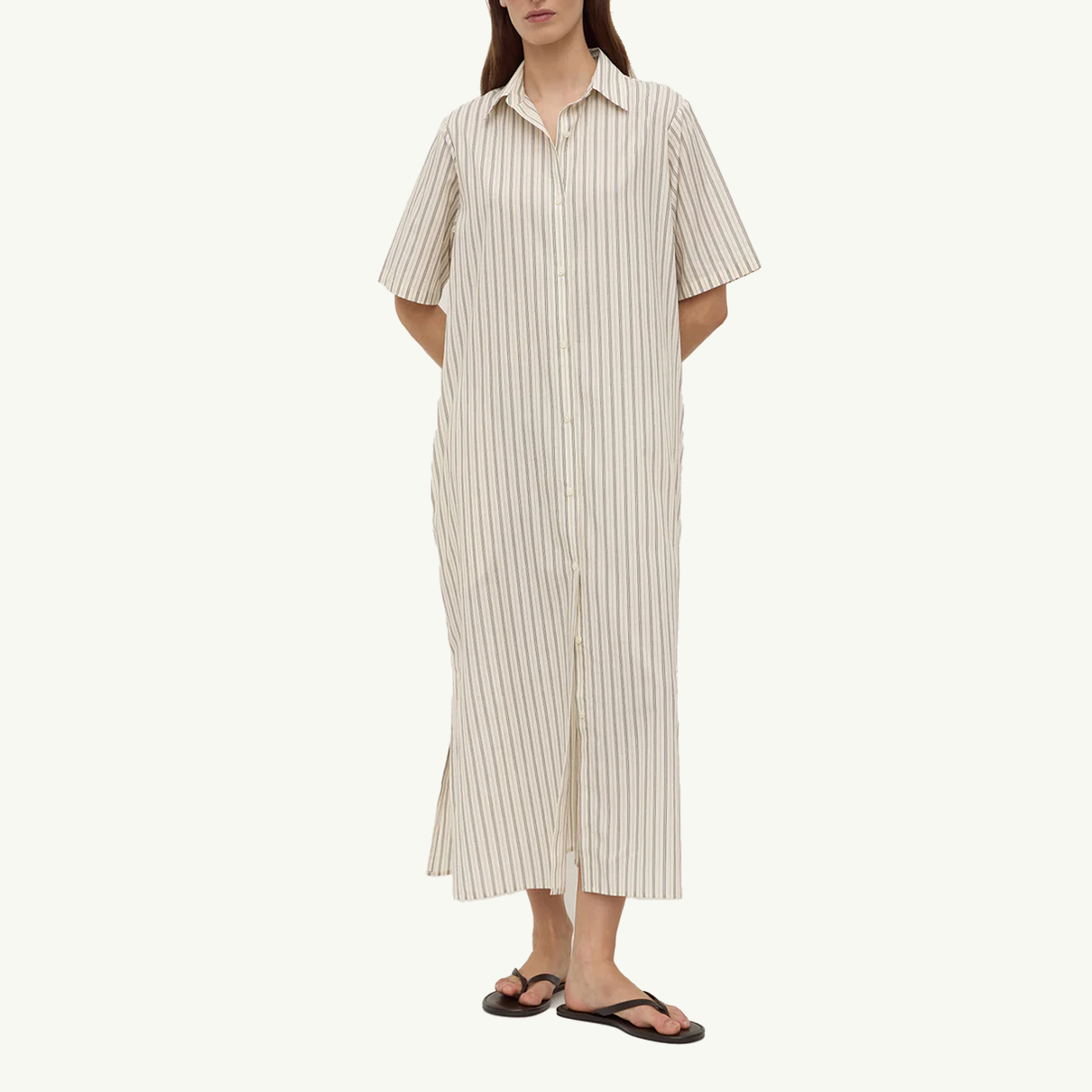 Ria Stripe Midi Shirt Dress - Cream/Smoke