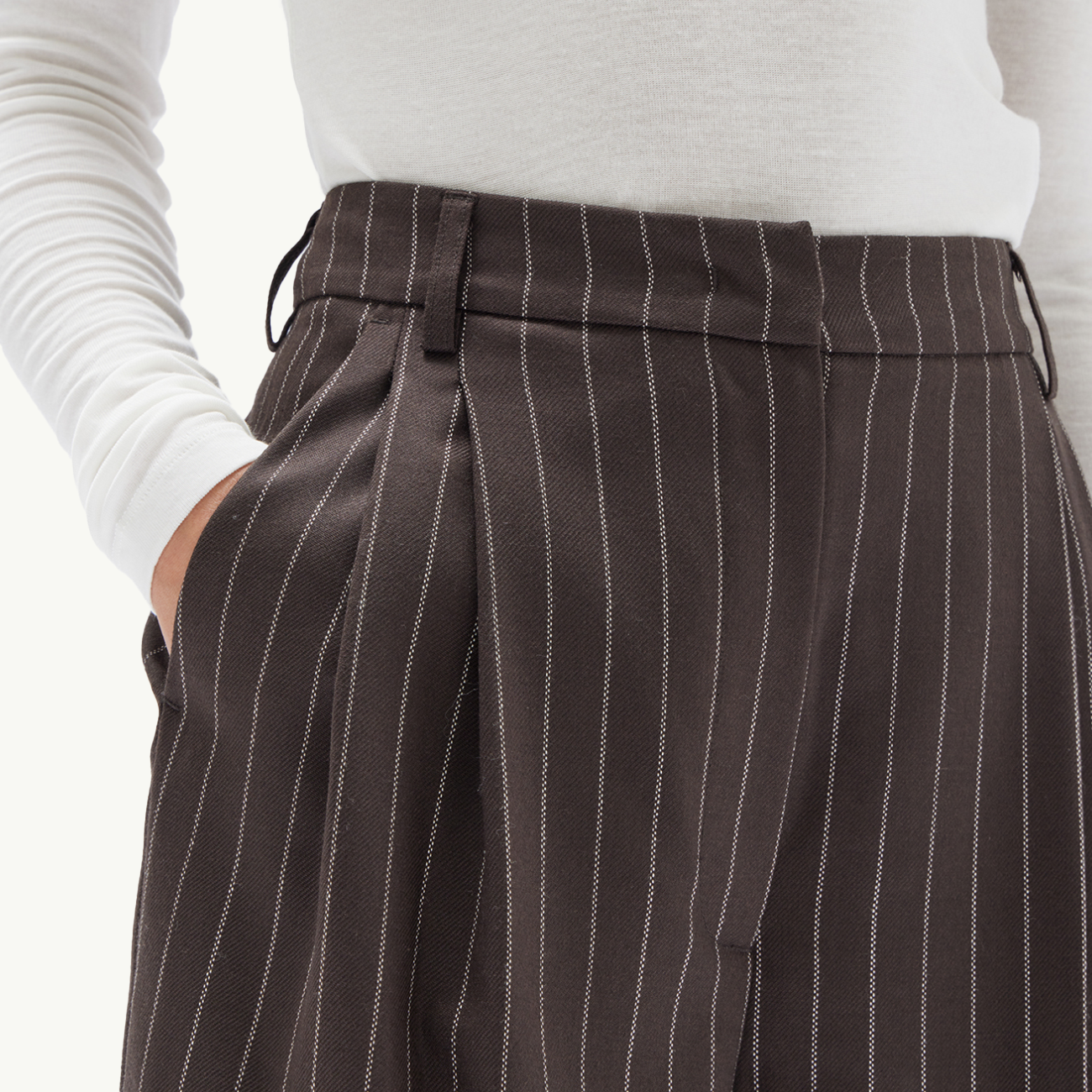 Sofia Wool Pinstripe Pant - Chestnut Stripe