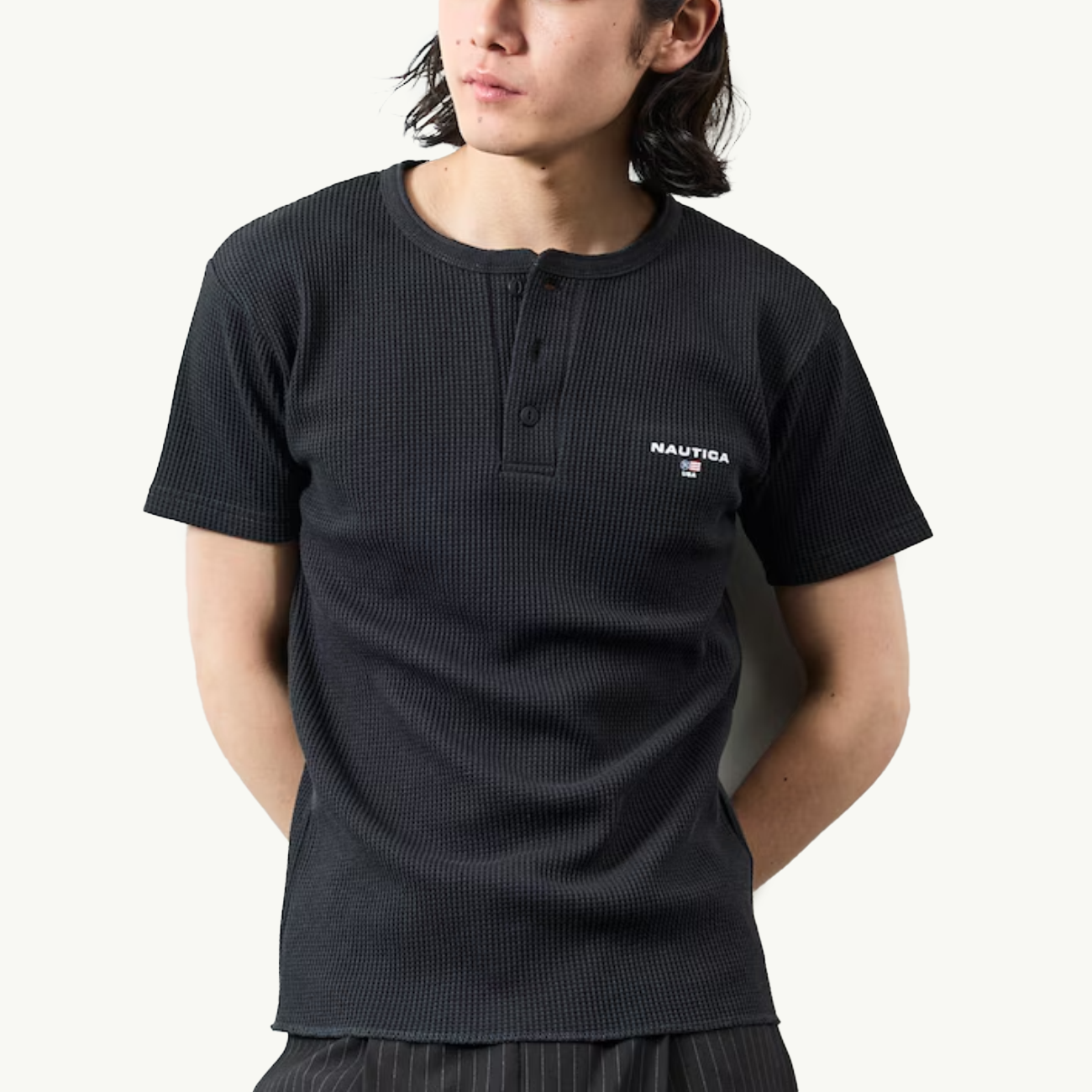 Waffle Henley Short Sleeve Tee - Black