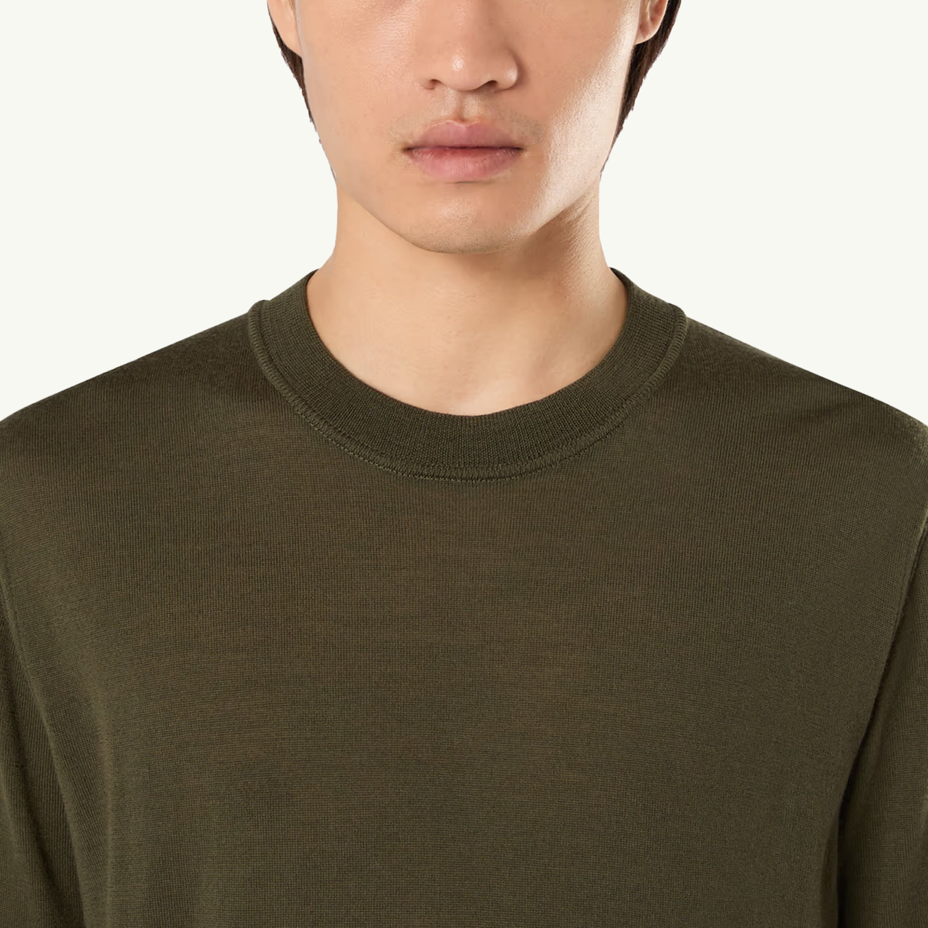 Knitwear Light Wool Crew Ghost Patch - Military Green 2981