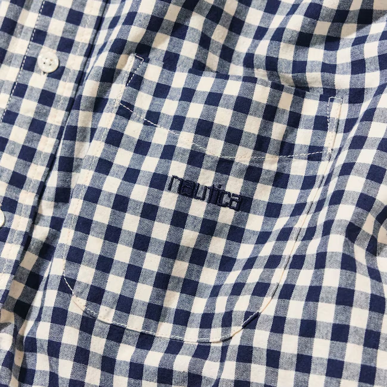 Bleached Gingham Long Sleeve Shirt - Navy