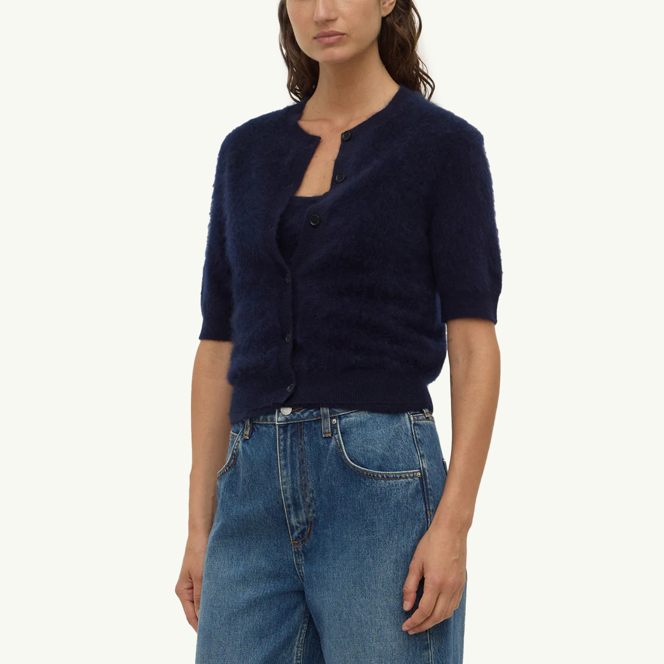Carina Wool Short Sleeve Cardigan - True Navy