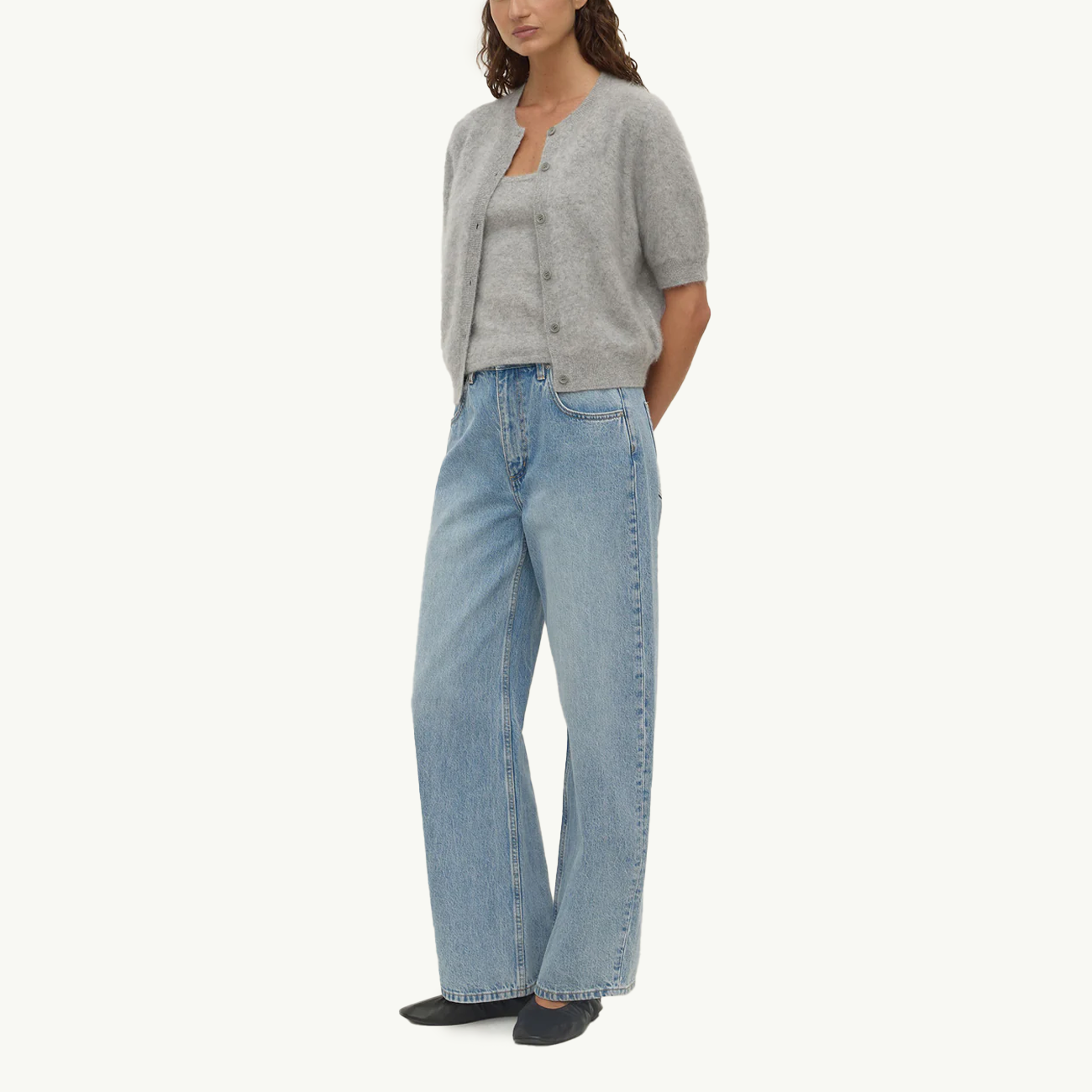 Carina Wool Short Sleeve Cardigan - Grey Marle