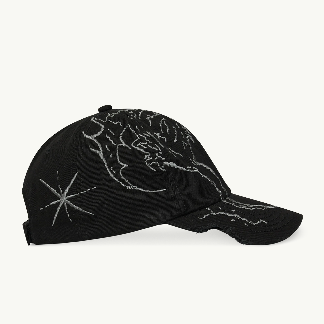 Ryli Embriodered 6 Panel Cap - Washed Black