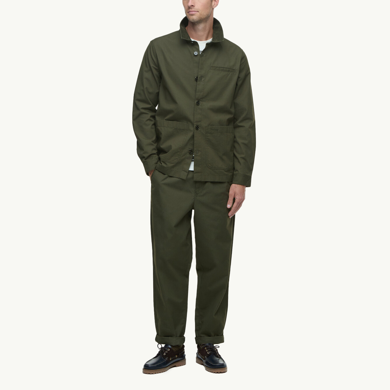 Cole Tailored Poplin Overshirt - Olive