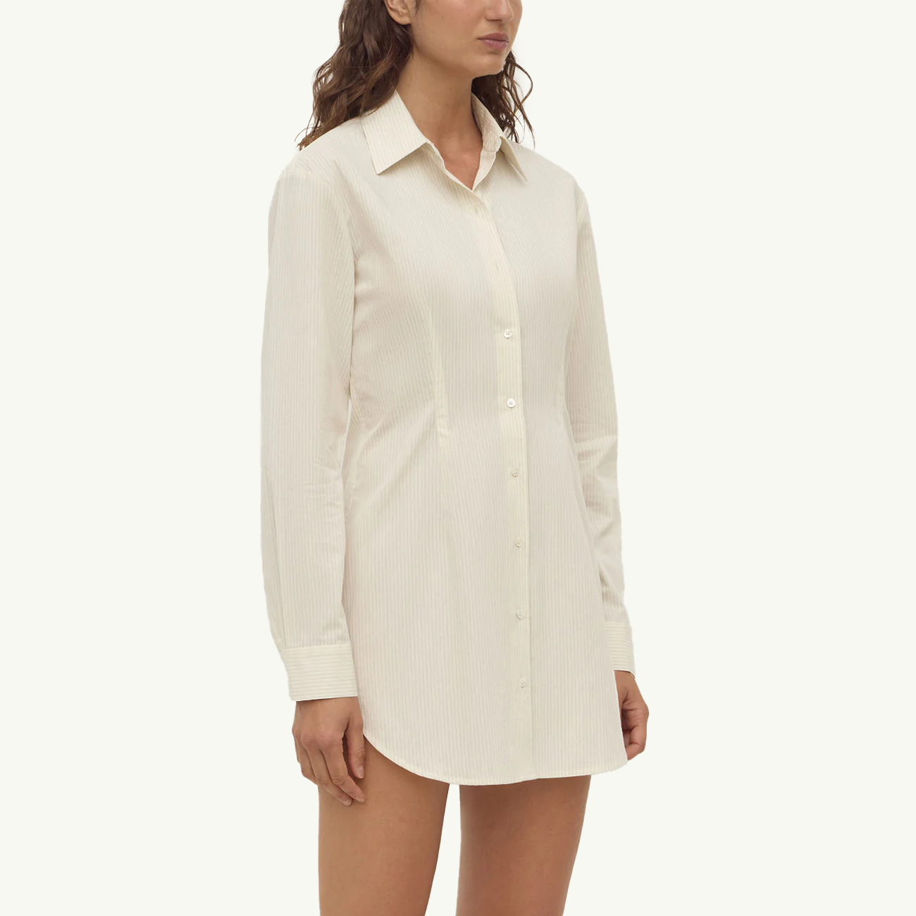 Marina Stripe Long Sleeve Shirt Dress - White/Grey Stripe