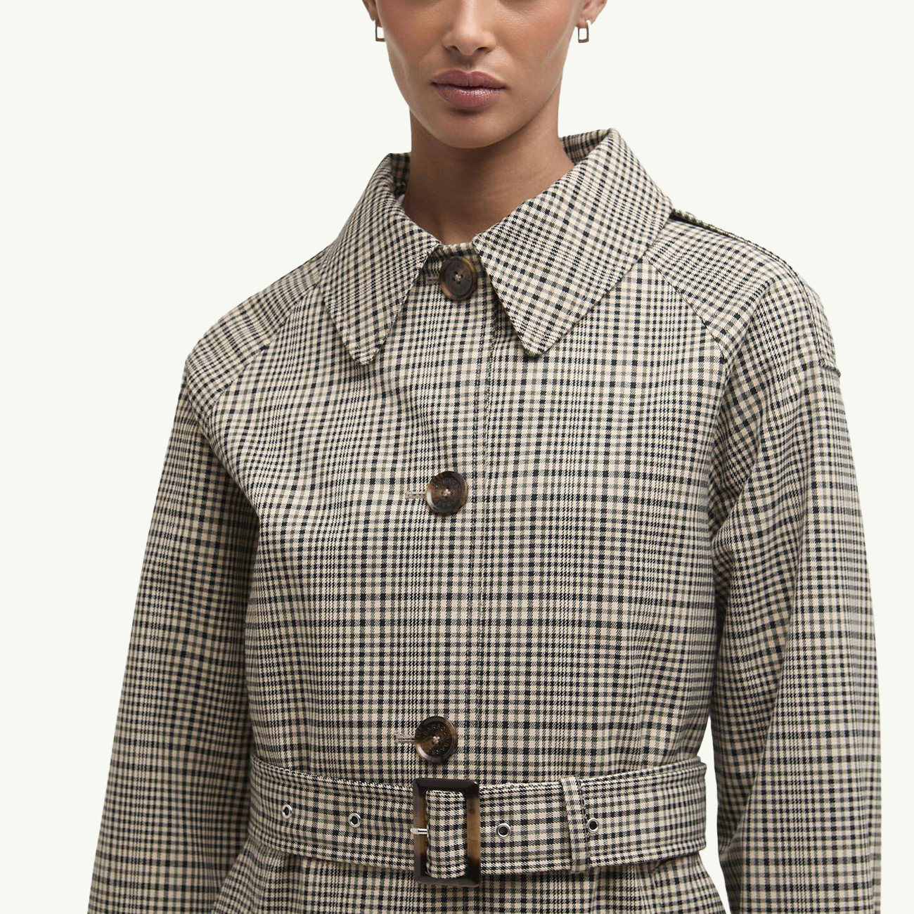 Maia Check Showerproof Trench - Olive Prince of Wales Check