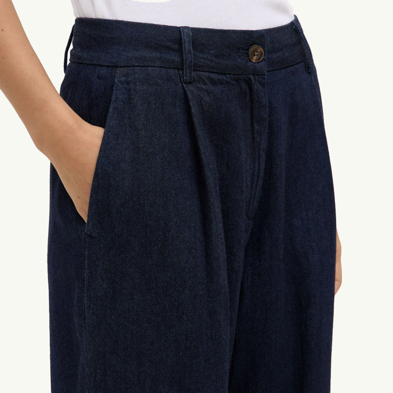 Kiera Recyled Denim Pleat Front Pant - Deep Indigo