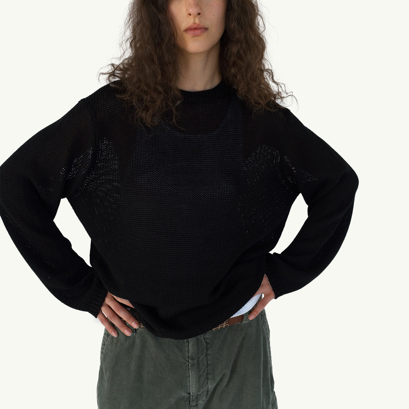 Loose Gauge Knit Crew - Black