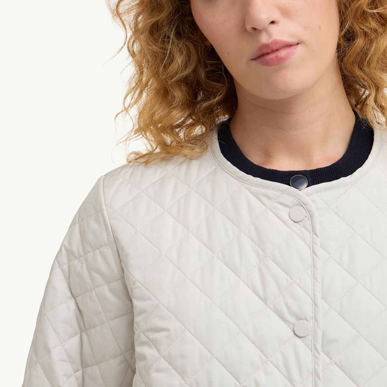 Cashel Collarless Quilted Jacket - Mist/Dress Navy Tartan