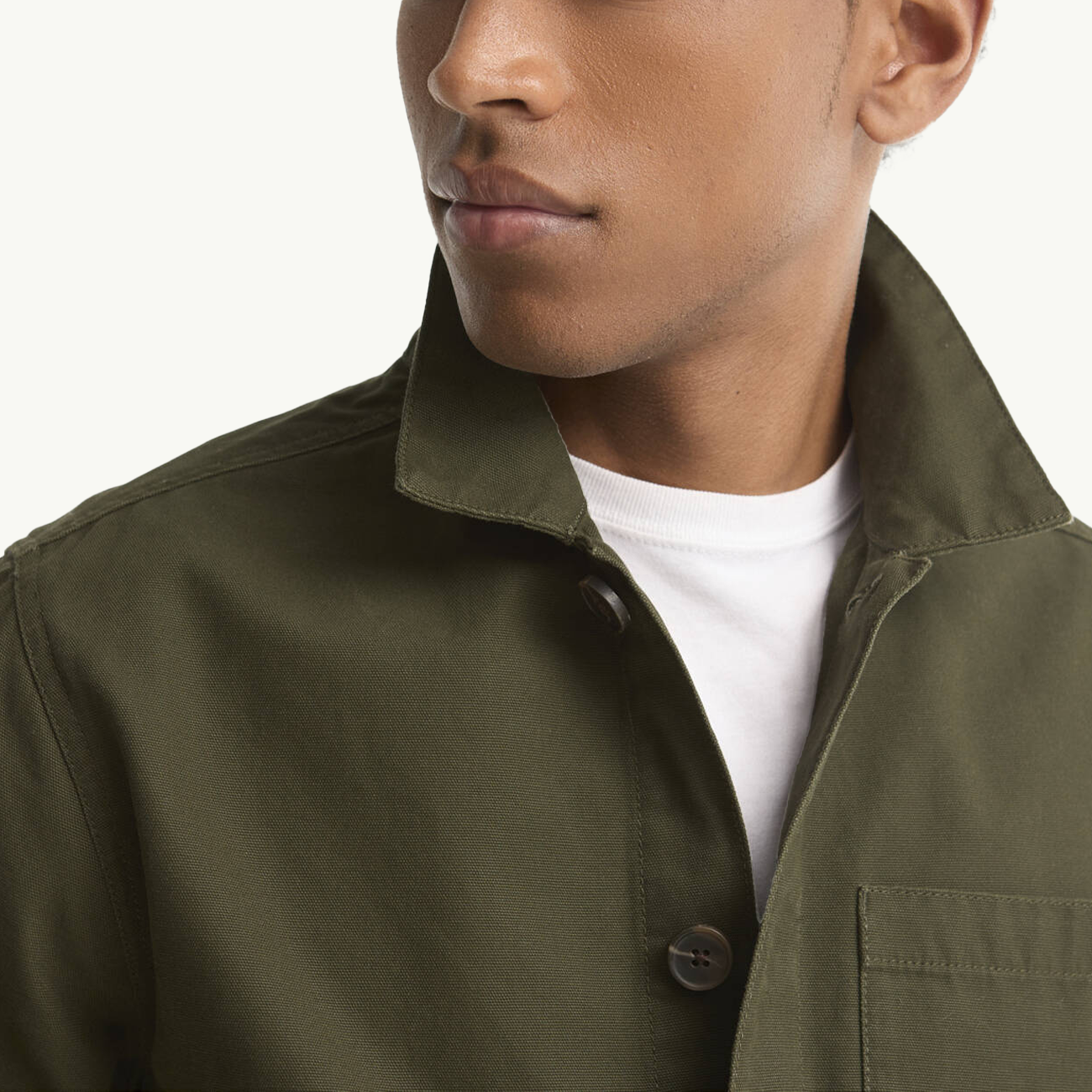 Tartan Trimmed Washed Overshirt - Mushroom